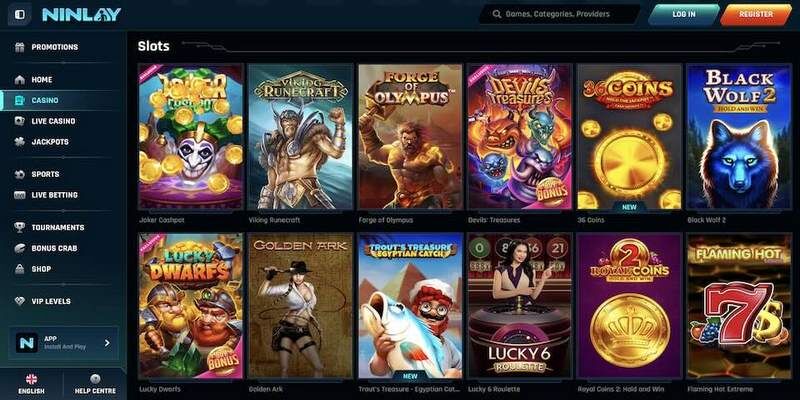 Screenshot of Ninlay casino page