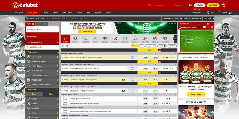 Screenshot of the dafabet sport page