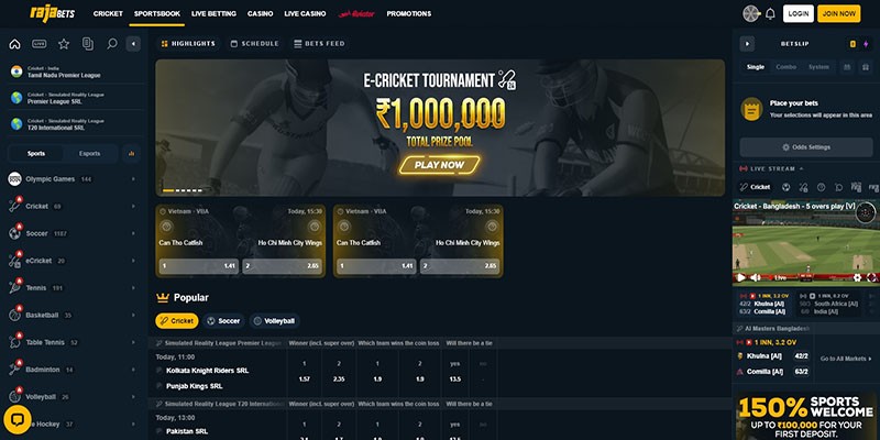 Screenshot of the rajabets sport page