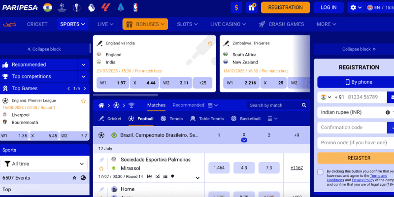 Screenshot of the Paripesa sport page