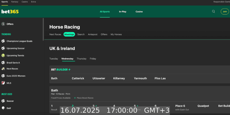 Screenshot of the bet365 sport page