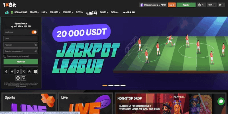 Screenshot of the bookmaker's 1xBit main page