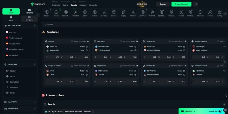 Screenshot of main page of Gamdom