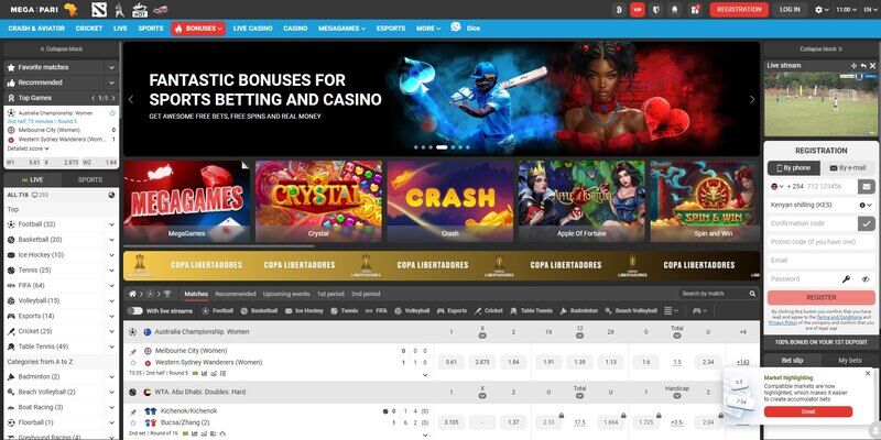 Screenshot of main page of Megapari