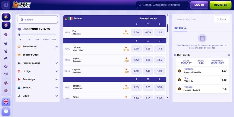 Screenshot of the bookmaker's sports page