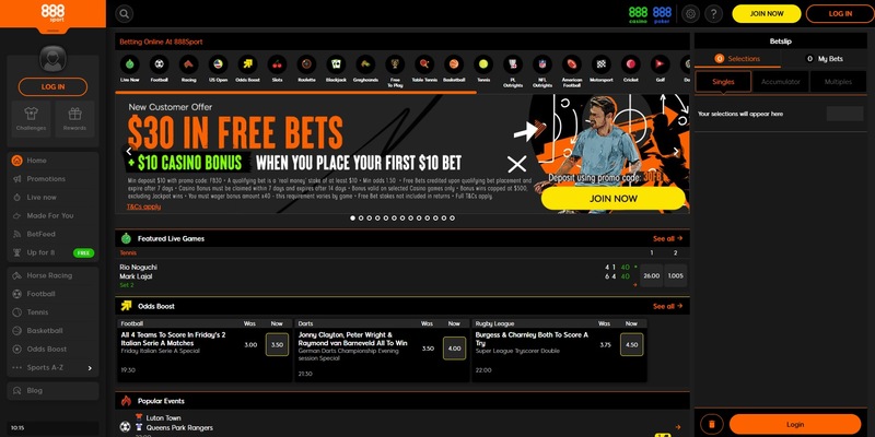 Sports page of 888sports for NZ