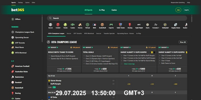 Sports page of Bet365