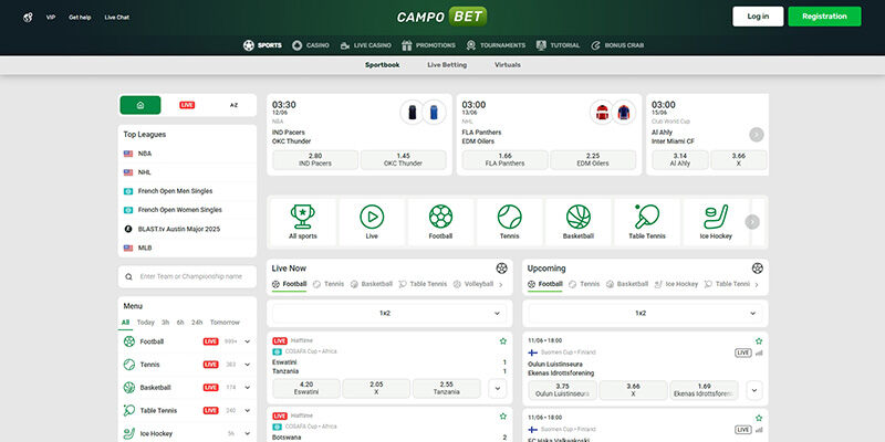 Screenshot of the campobet sport page