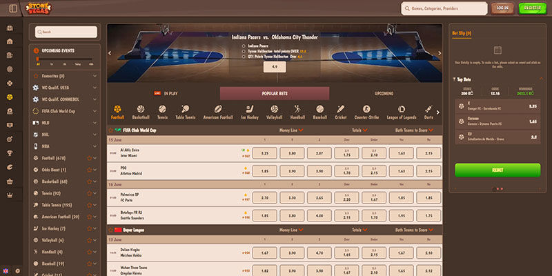 Screenshot of the Stonevegas sport page