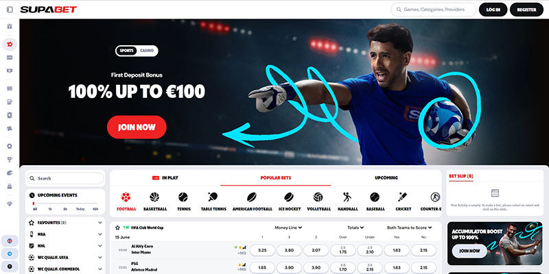 Screenshot of the Supabet sport page