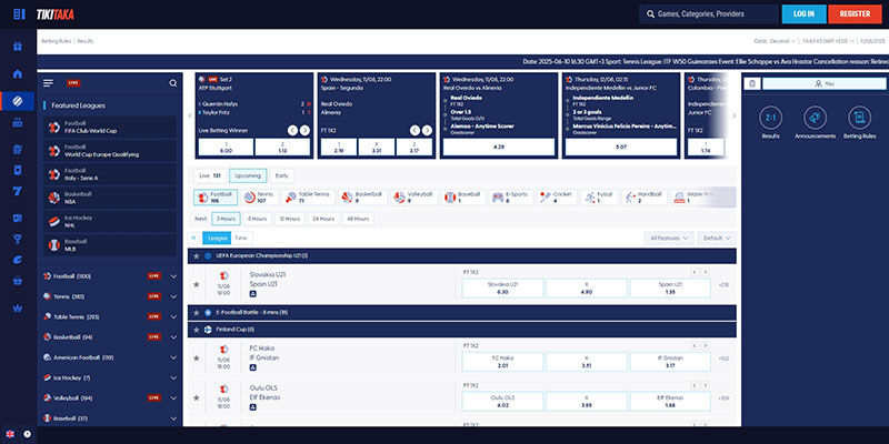 Screenshot of the tikitaka sport page