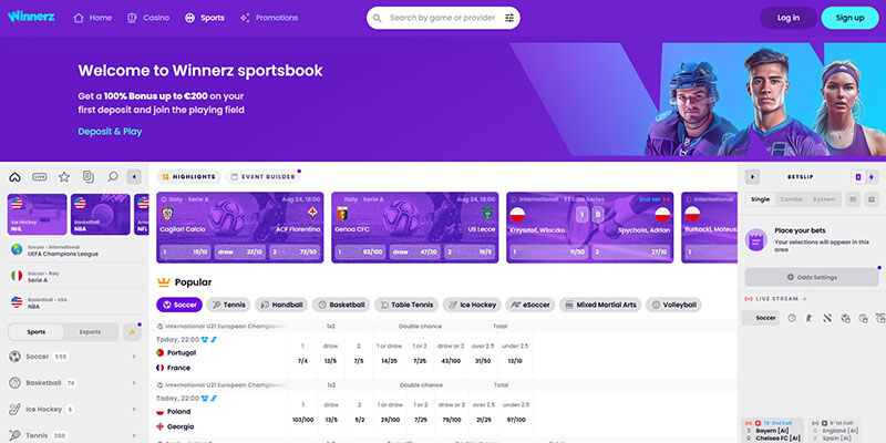 Screenshot od the Winnerz sport page