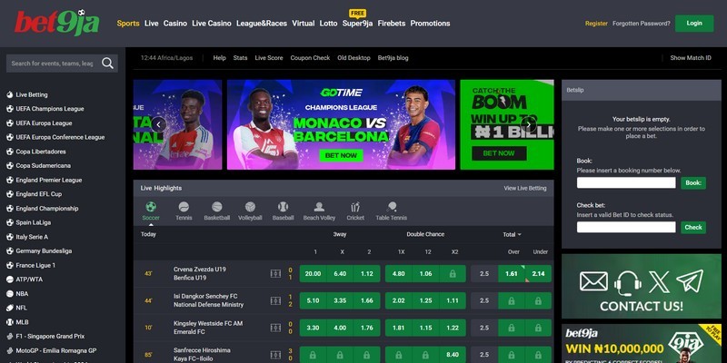 screenshot of the bet9ja sport page