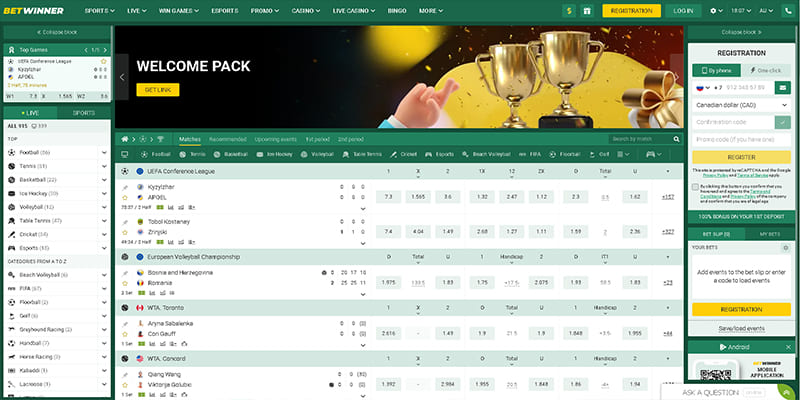 screenshot of the betwinner sport page