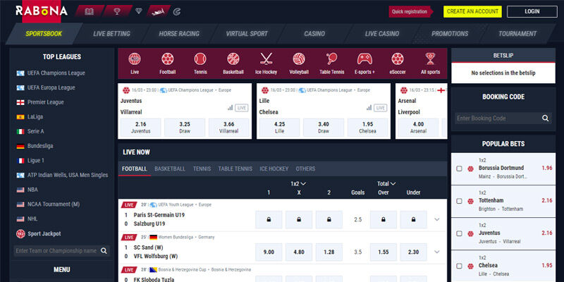 Screenshot of the bookmaker's sports page