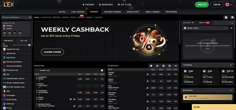 Screenshot of the LEX sport page