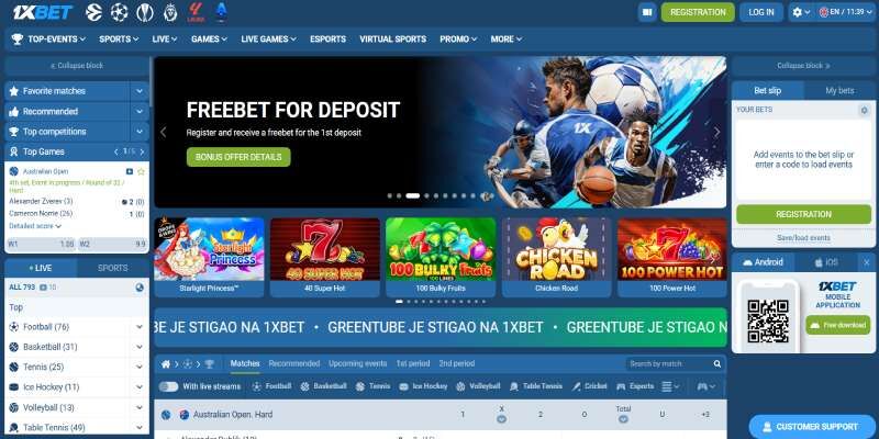 1xbet main page screenshot