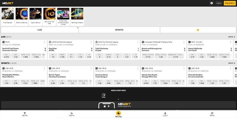 Screenshot of the sports page MelBet