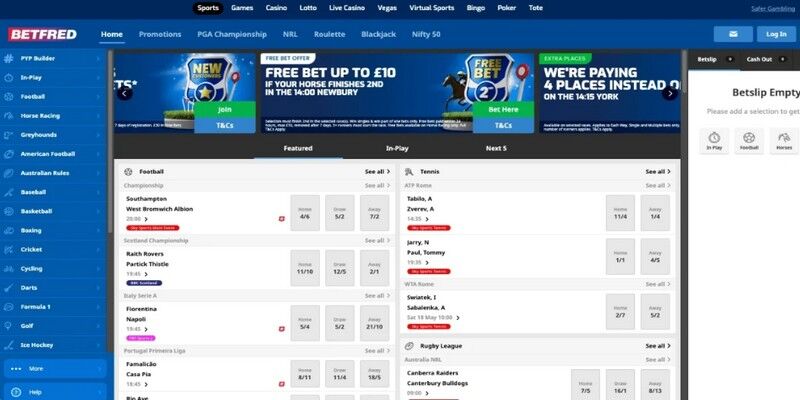 Screenshot of the Betfred sport page