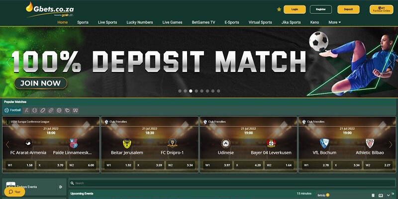 Screenshot of the GBets sport page