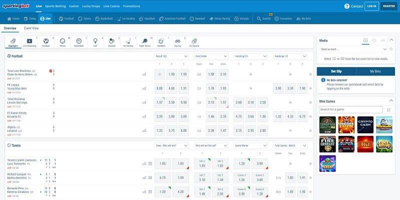 Screenshot of the Sportingbet sport page