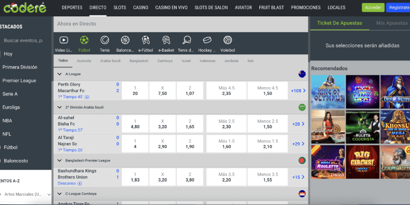 Screenshot of the Codere live page