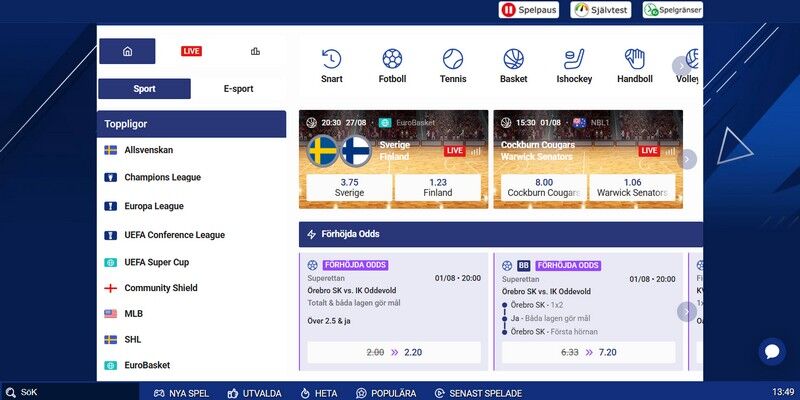 Screenshot of the bookmaker's sports page - DBET