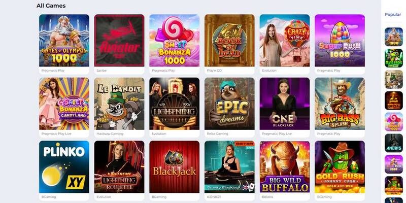 Screenshot of Plangames casino page