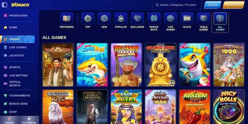 Screenshot of Wonaco live casino page
