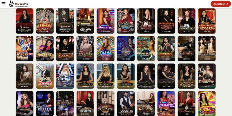Mycasino desktop live casino page screenshot