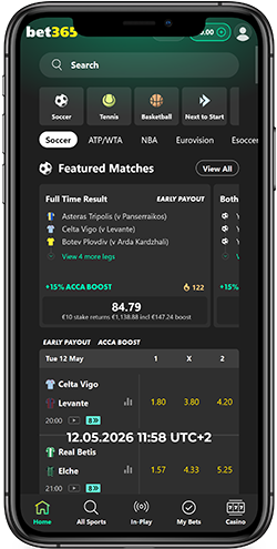 Mobile screenshot of bookmaker's sports page - Bet365