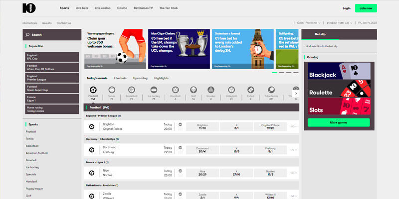 Screenshot of the 1xbet sportsbook