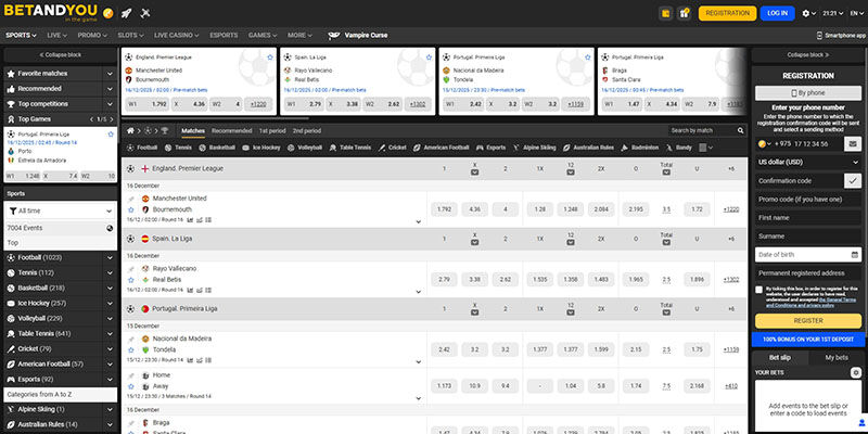 Screenshot of the BetAndYou sport page