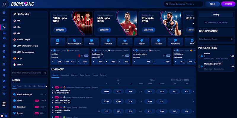 Screenshot of the Boomerang-bet sport page