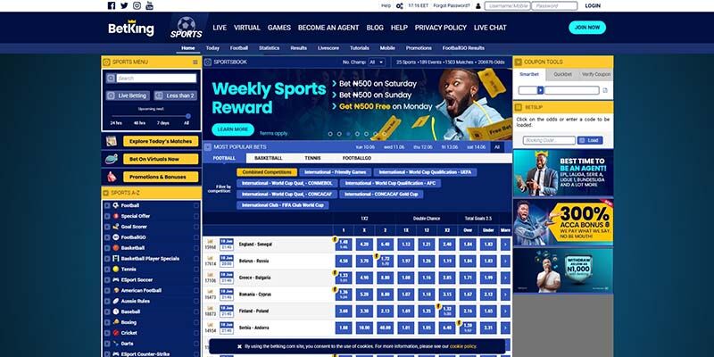 Screenshot of the Betking sport page