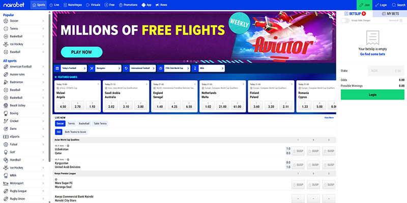 Screenshot of the Nairabet sport page