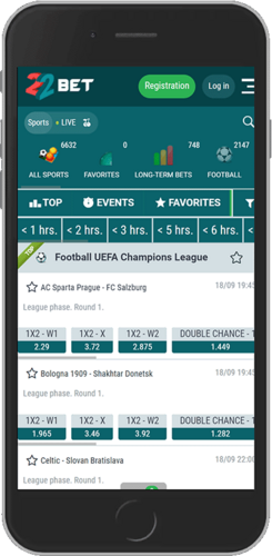 Mobile screenshot of the 22Bet sport page