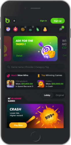 Mobile screenshot of the BC.GAME sport page
