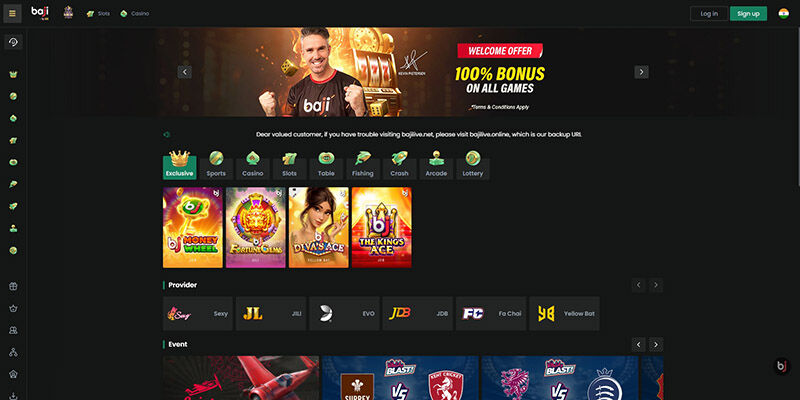 Screenshot of the Baji.live sport page