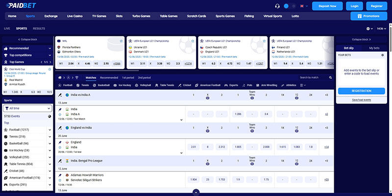 Screenshot of the Paidbet sport page