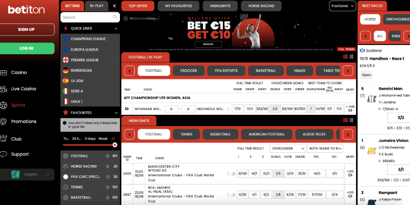 Screenshot of the Betiton sport page