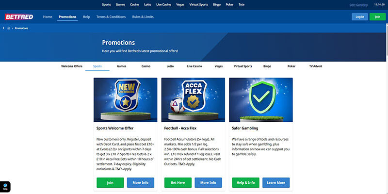 Screenshot of the Betfred promo page
