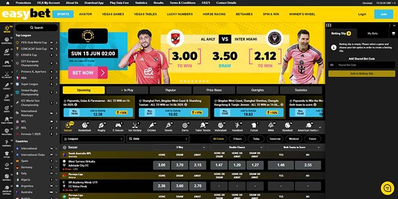Screenshot of the Easybet sport page