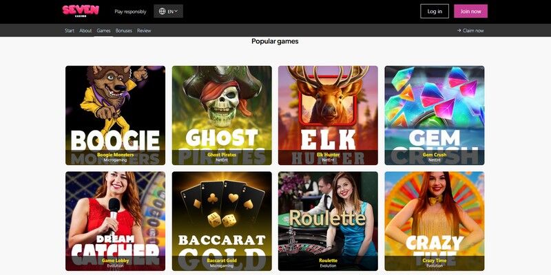 Screenshot of Seven live casino page