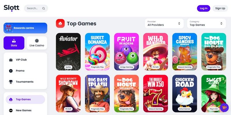 Screenshot of Slott casino page