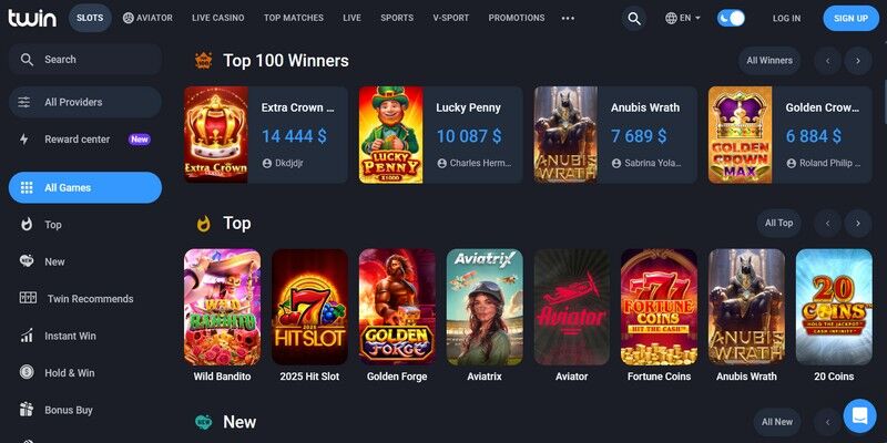 Screenshot of Twin casino page