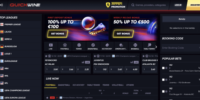 Screenshot of the Quickwin live page