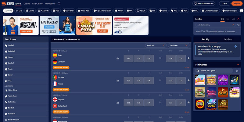Screenshot of the Sport Interaction sport page