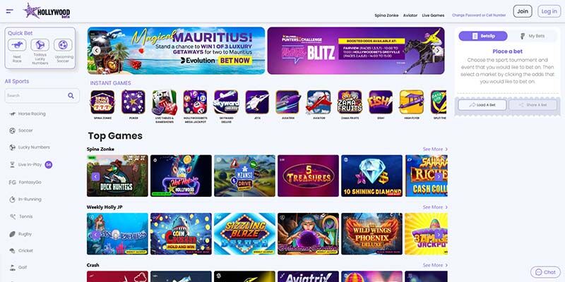 Screenshot of the Hollywoodbets sport page