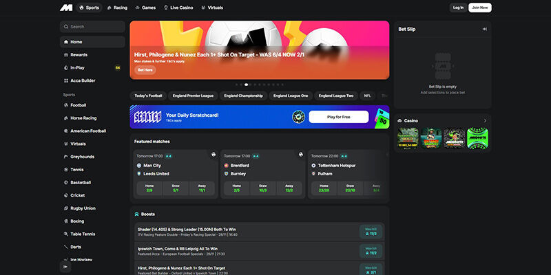 Screenshot of the Midnite sport page